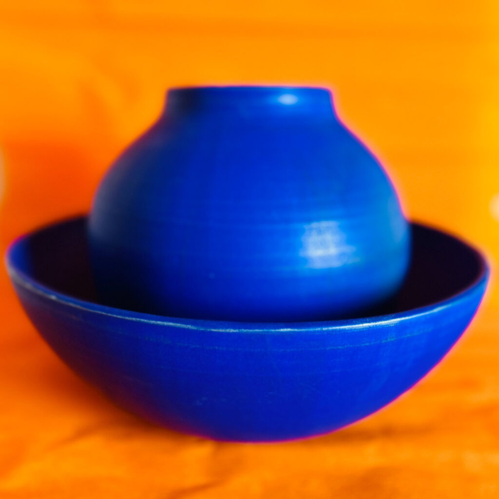 Les Rescapées Blue Klein Vase and Bowl